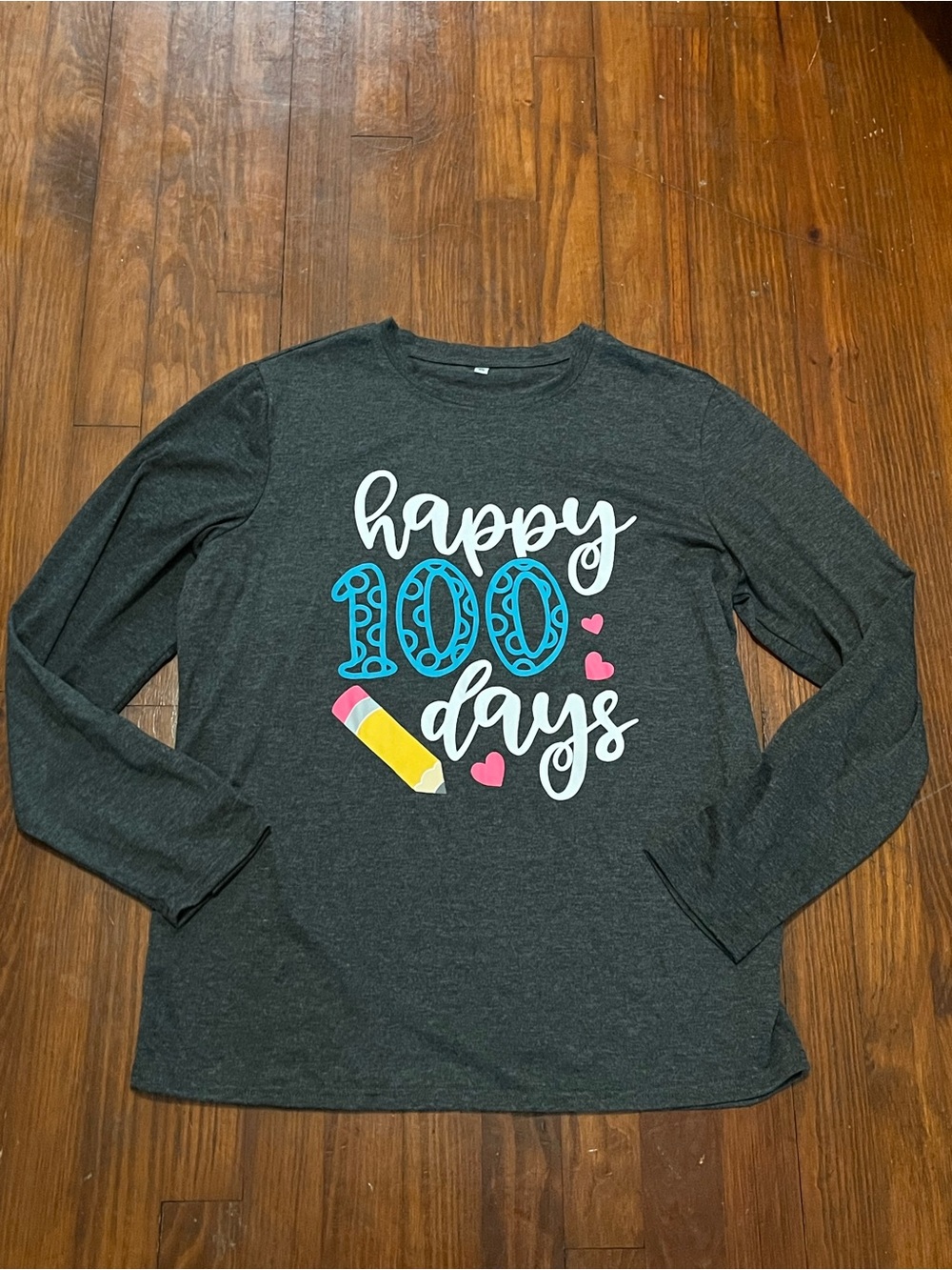 Happy 100 Days of School Womenโs Long Sleeve Tee Soft Material Gray XL